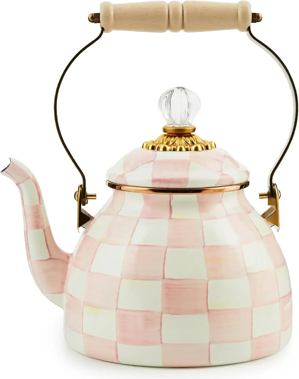 Enamel Tea Kettle – Pink Check (2QT)