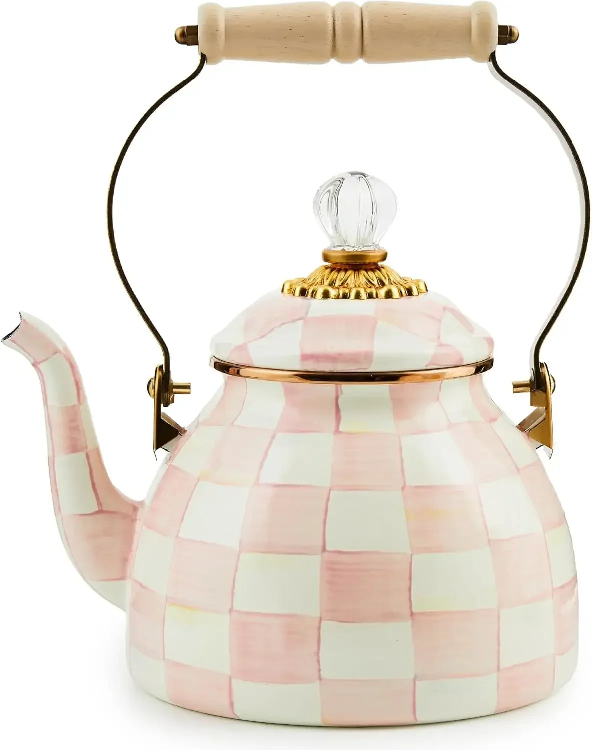 Enamel Tea Kettle – Pink Check (2QT)
