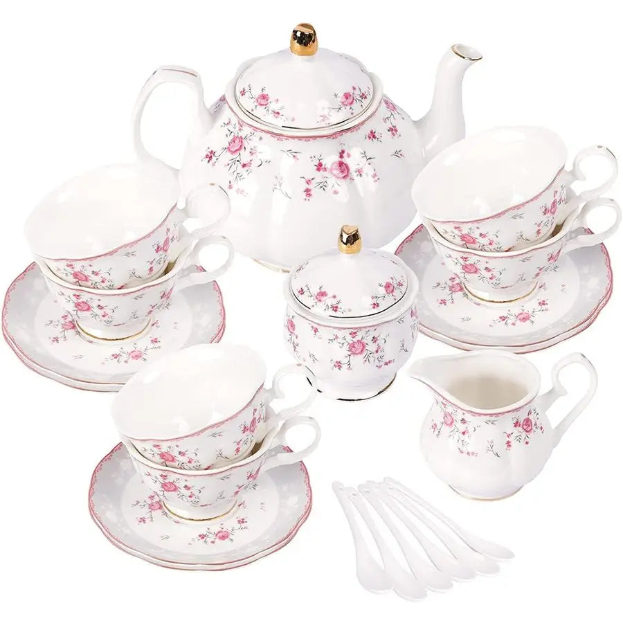 Vintage Floral Tea Set for 6 – Pink Rose