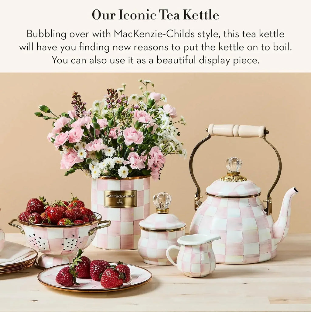 Enamel Tea Kettle – Pink Check (2QT)