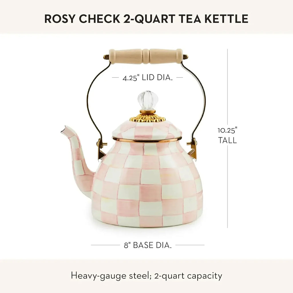 Enamel Tea Kettle – Pink Check (2QT)