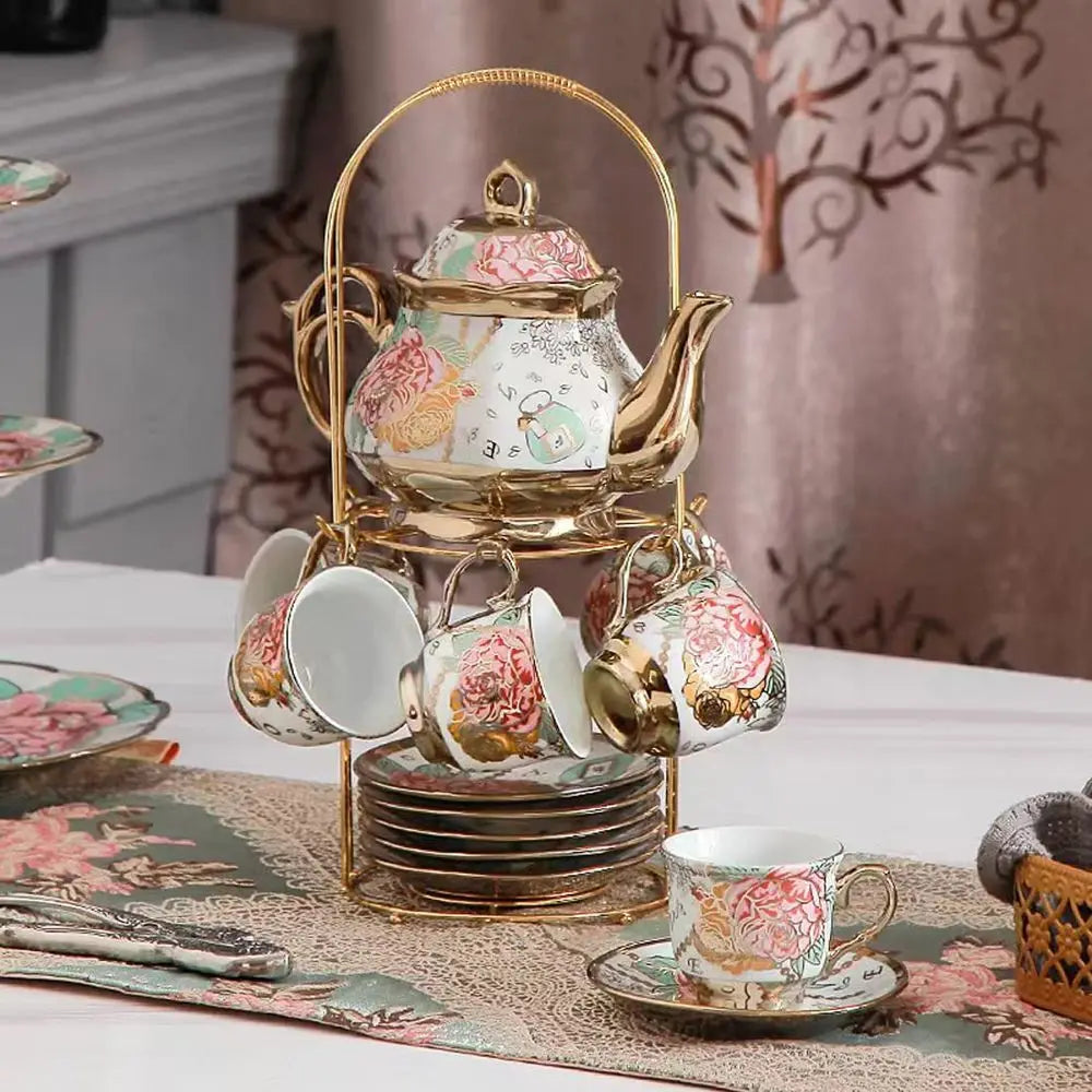 Gold Rose Ceramic Tea Set for 6