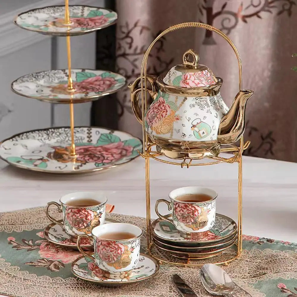 Gold Rose Ceramic Tea Set for 6