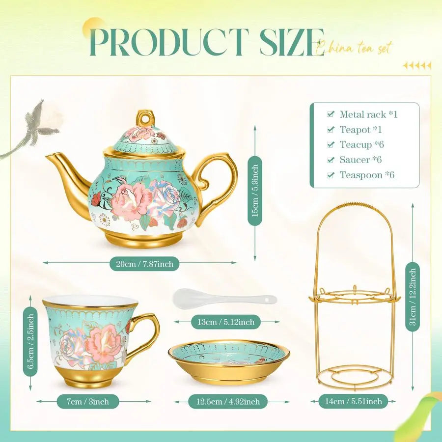 Porcelain Tea Set w/ Metal Holder & Spoon