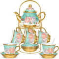Porcelain Tea Set w/ Metal Holder & Spoon