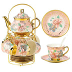 Porcelain Tea Set w/ Metal Holder – Floral