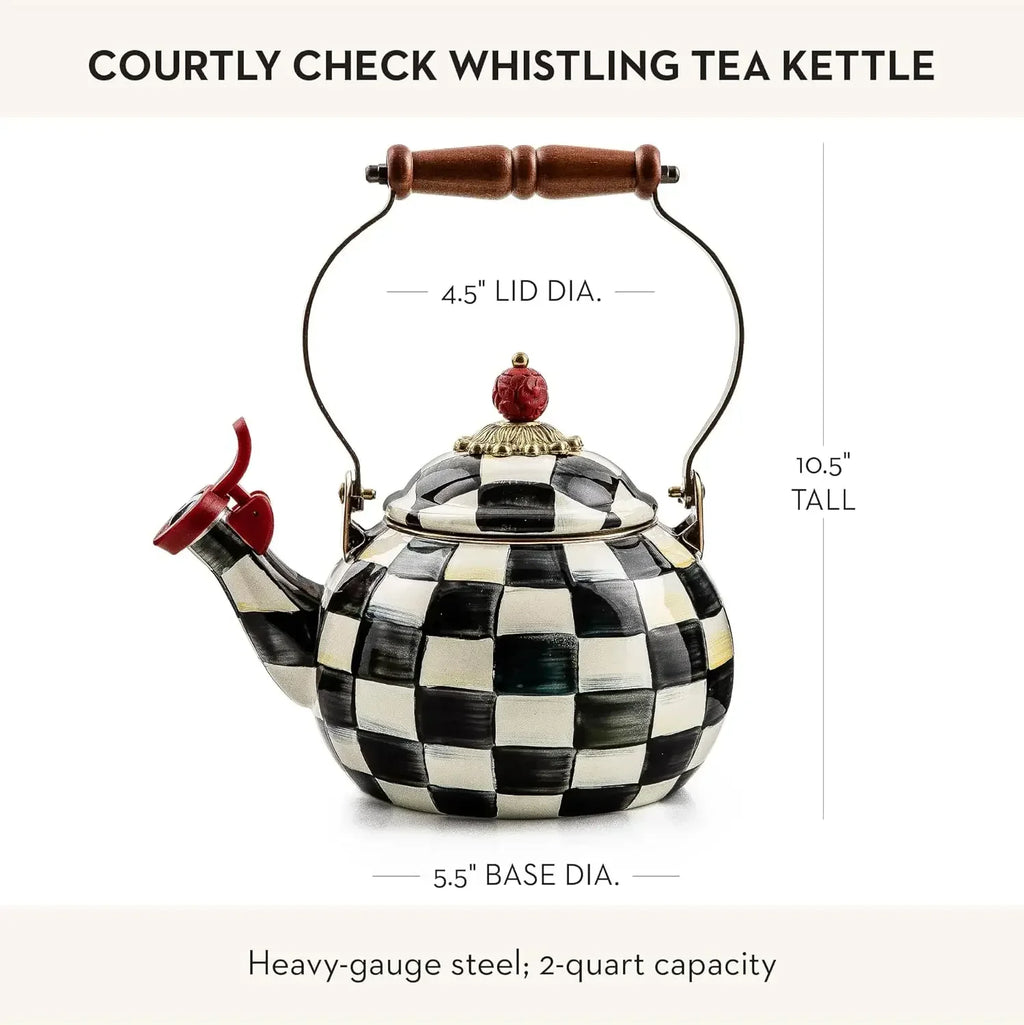 Enamel Whistling Tea Kettle – Check Design