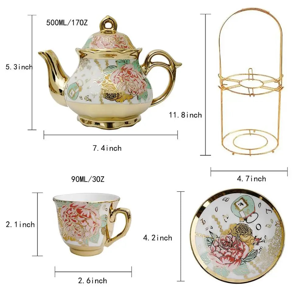 Gold Rose Ceramic Tea Set for 6