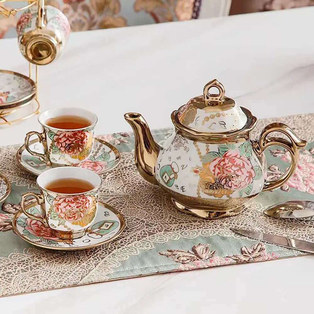 Gold Rose Ceramic Tea Set for 6