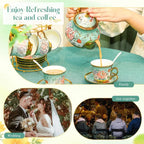 Porcelain Tea Set w/ Metal Holder & Spoon