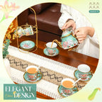 Porcelain Tea Set w/ Metal Holder & Spoon