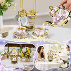 Porcelain Tea Set w/ Holder – Flower Design