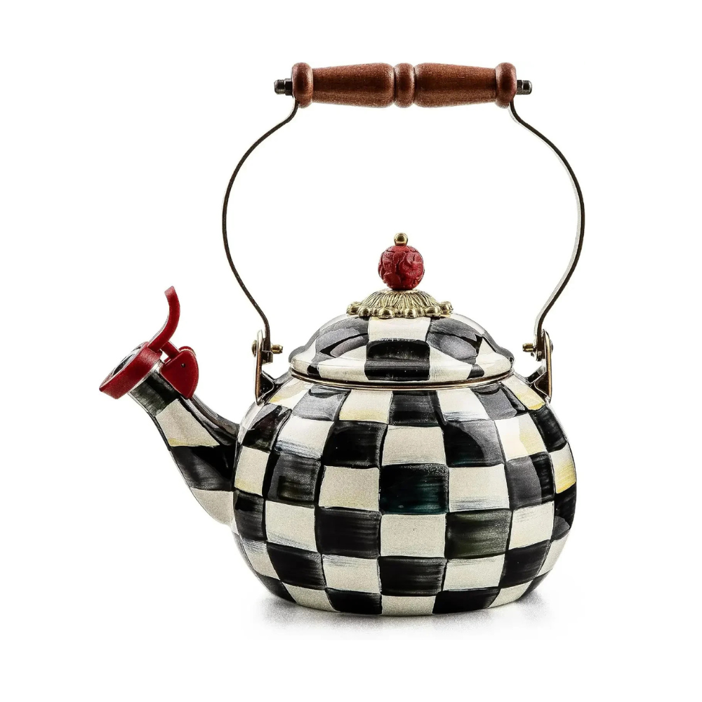 Enamel Whistling Tea Kettle – Check Design