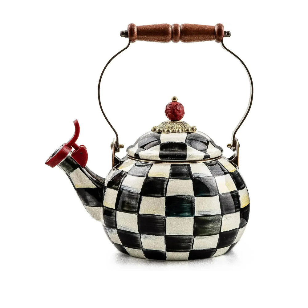 Enamel Whistling Tea Kettle – Check Design